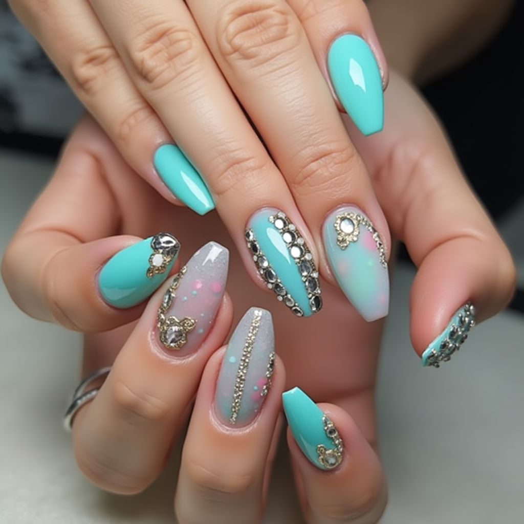 Turquoise Stiletto Nail Design