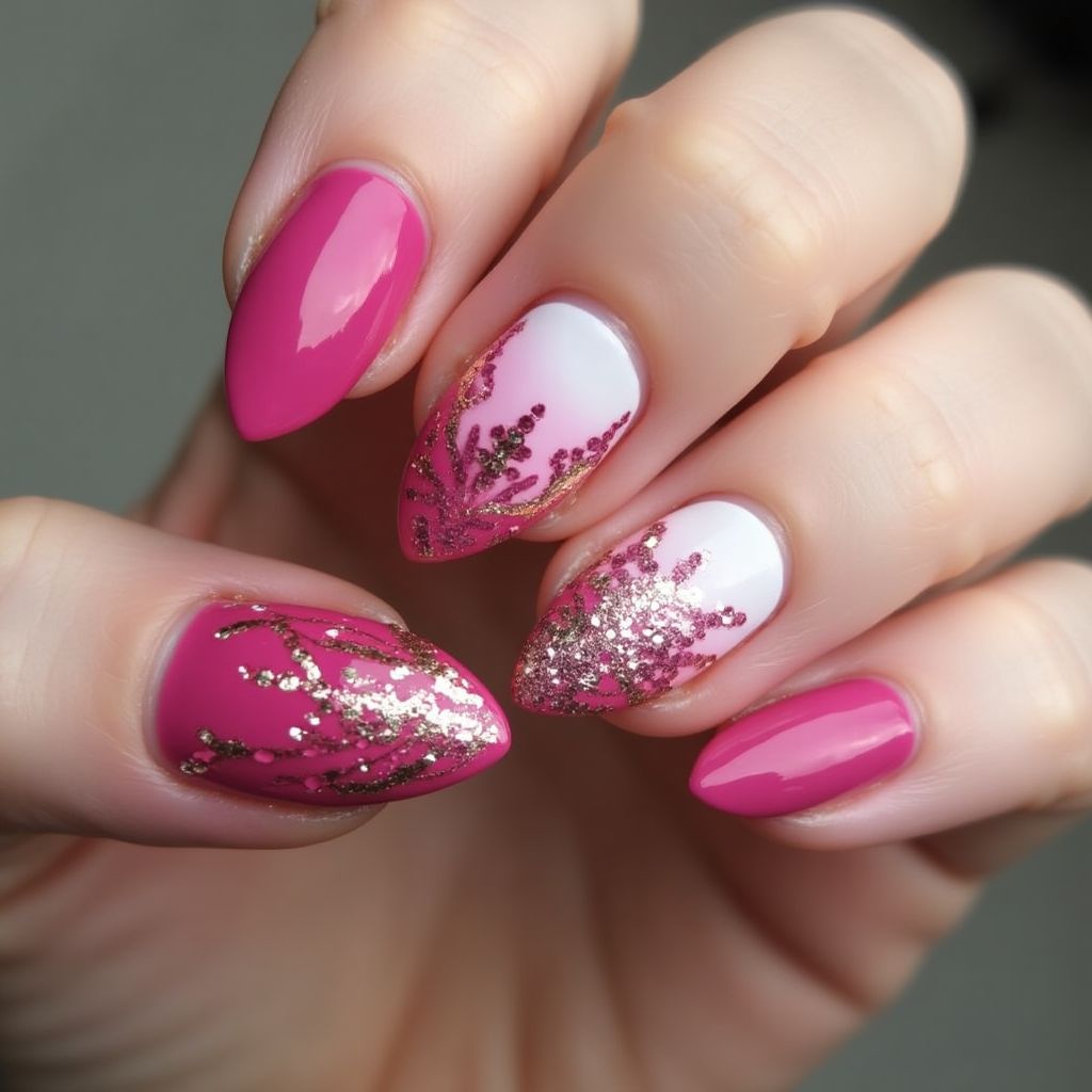 Fuchsia Almond Nail Design
