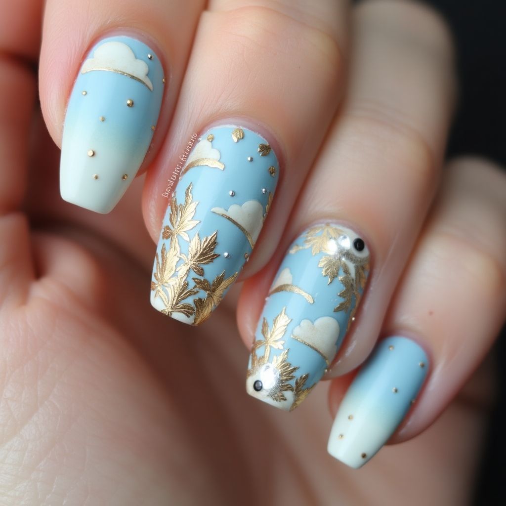 Pastel Blue Coffin Nail Design