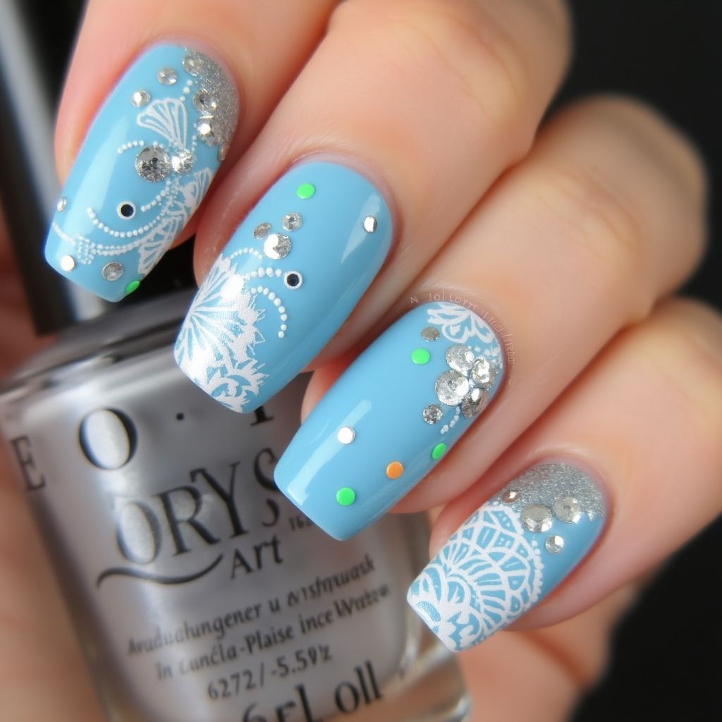Sky Blue Coffin Nail Design