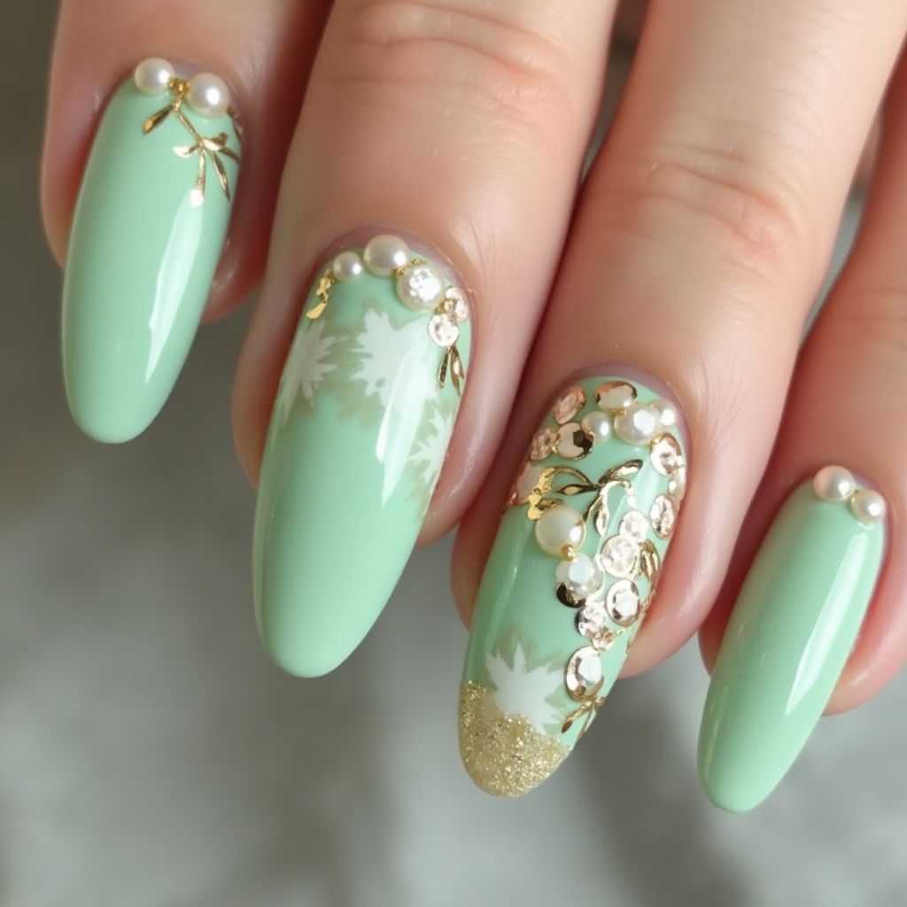Pastel Green Stiletto Nail Design