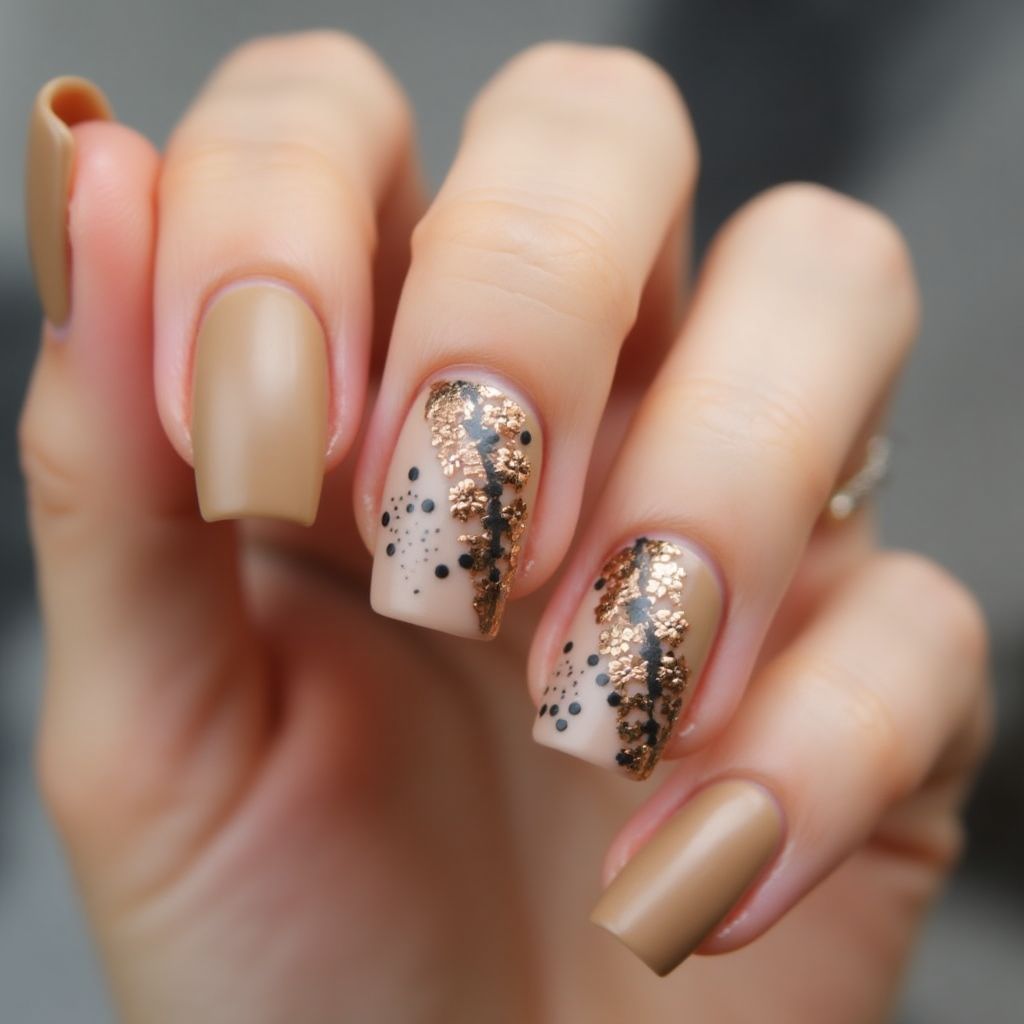 Tan Square Nail Design