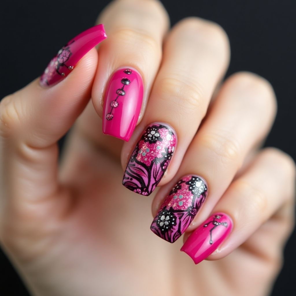 Hot Pink Round Nail Design