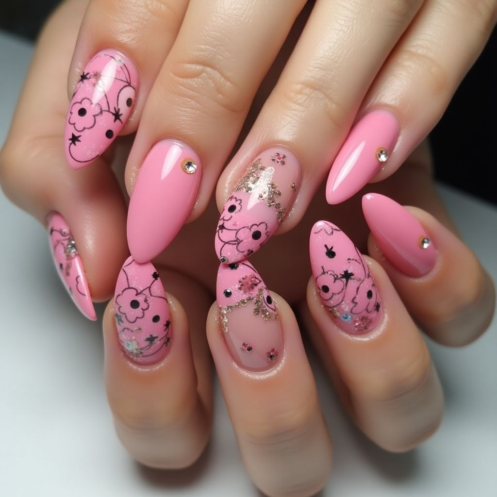 Hot Pink Round Nail Design