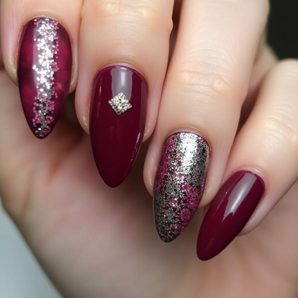Wine Stiletto Nail Design