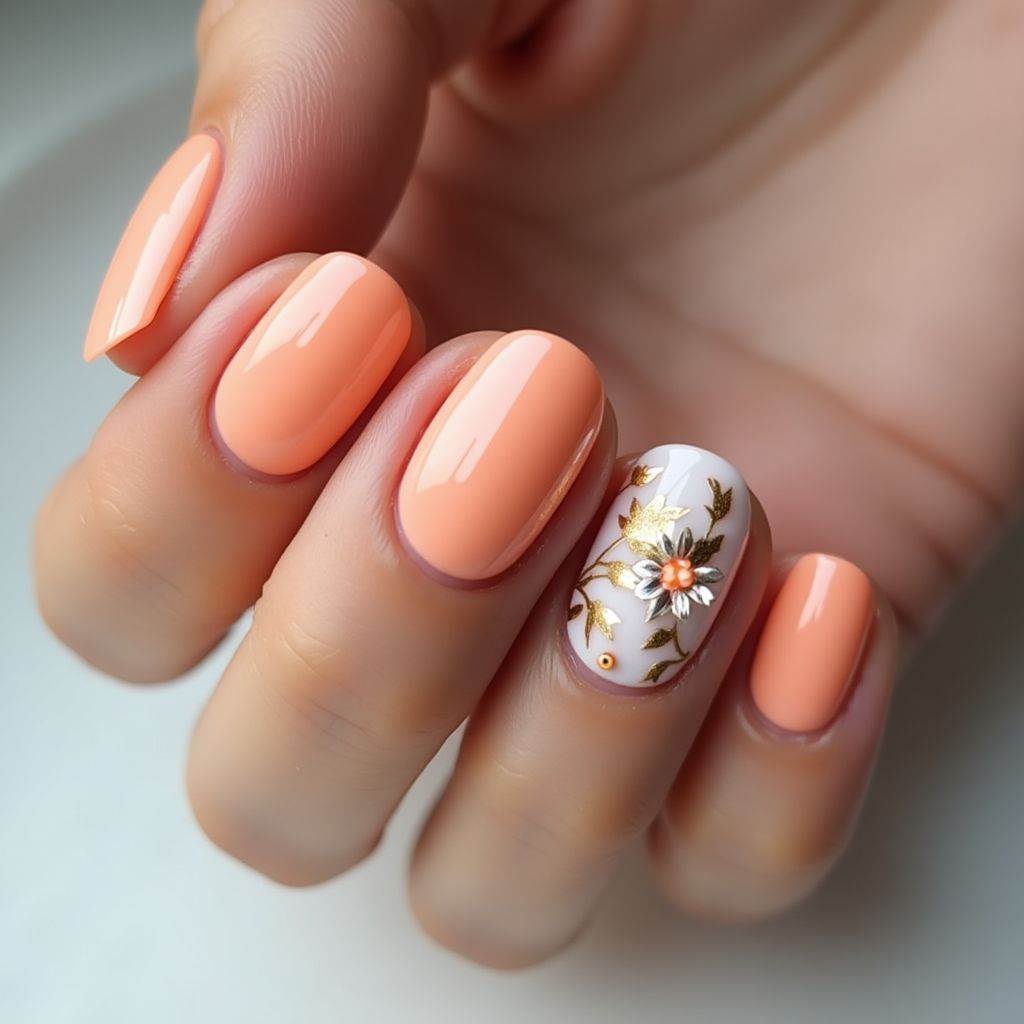 Peach Round Nail Design