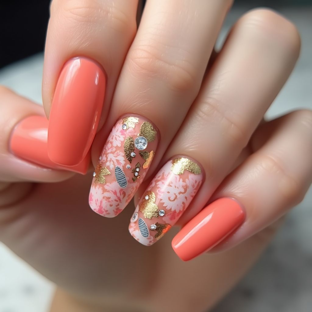 Coral Round Nail Design