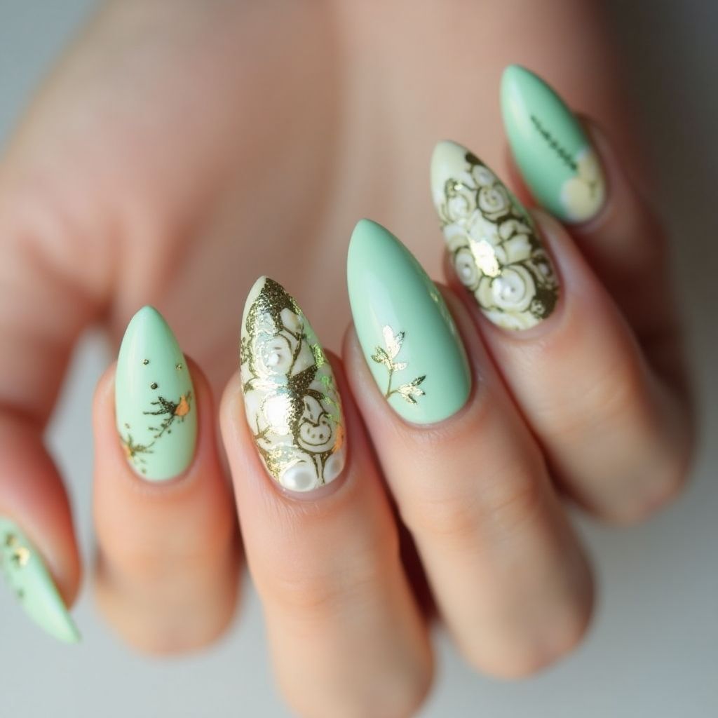 Pastel green Almond Nail Design
