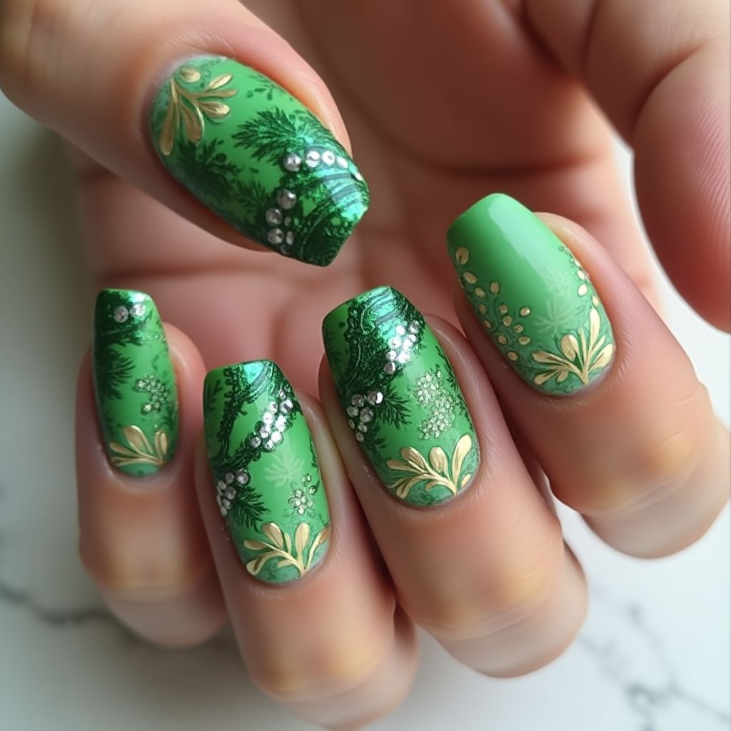 Green Coffin Nail Design