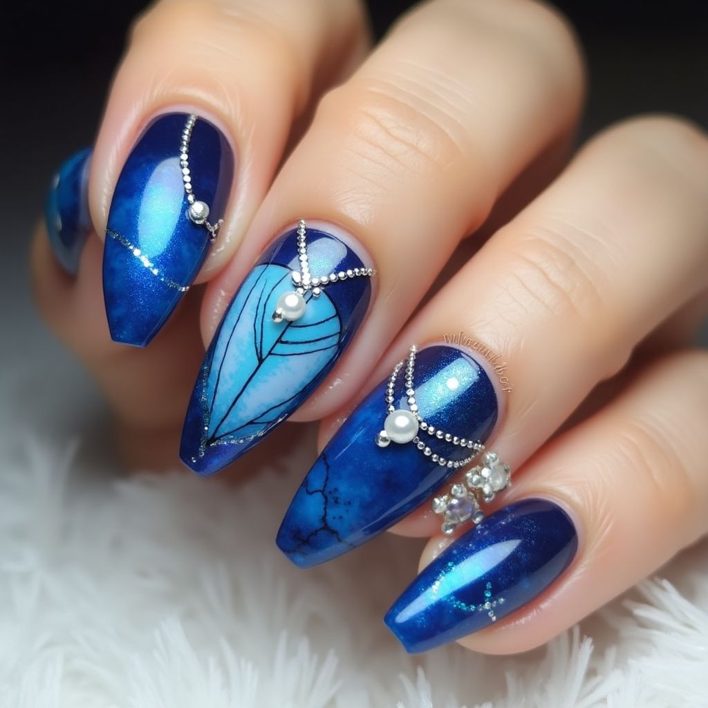 Blue Coffin Nail Design