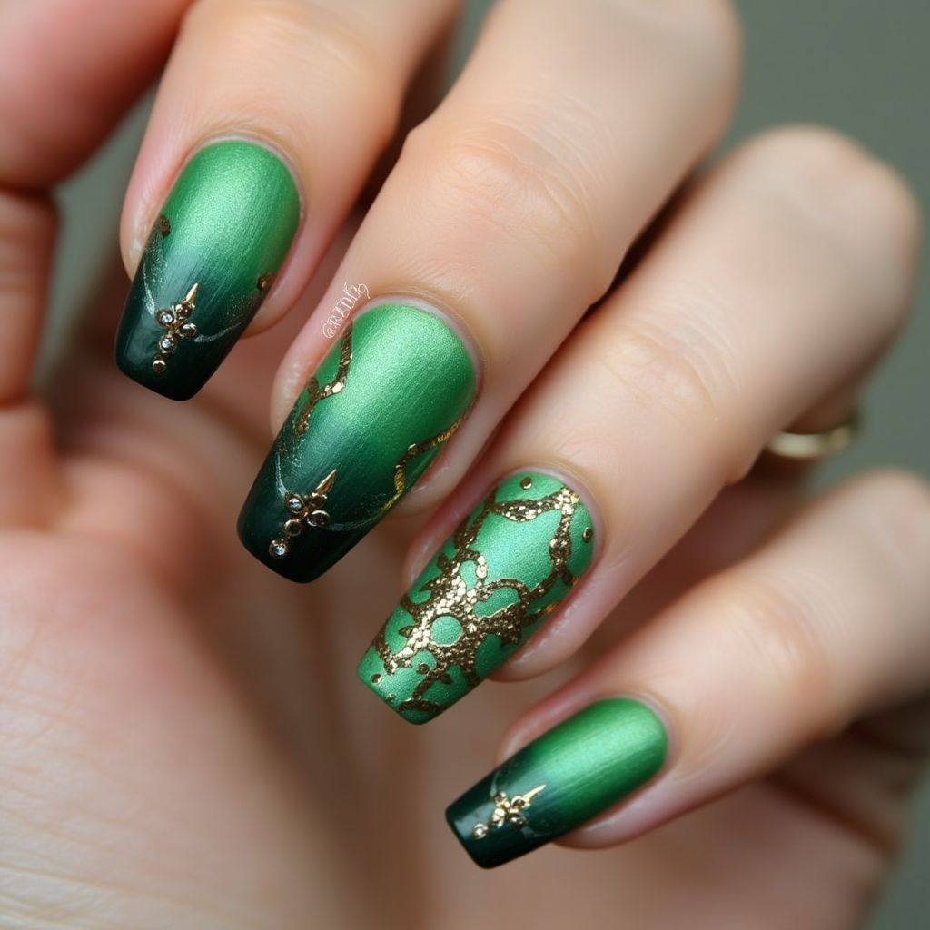 Green Coffin Nail Design