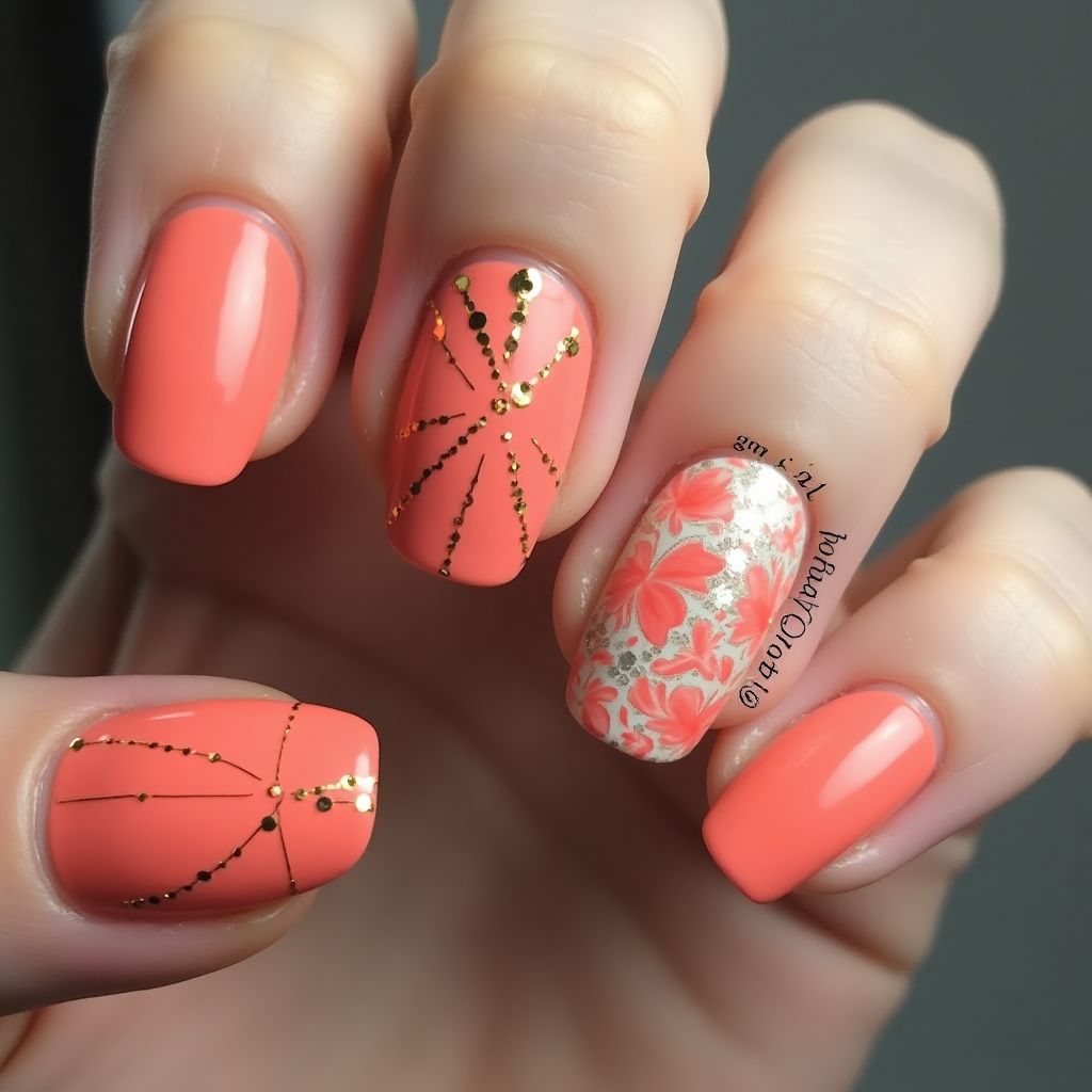 Coral Coffin Nail Design