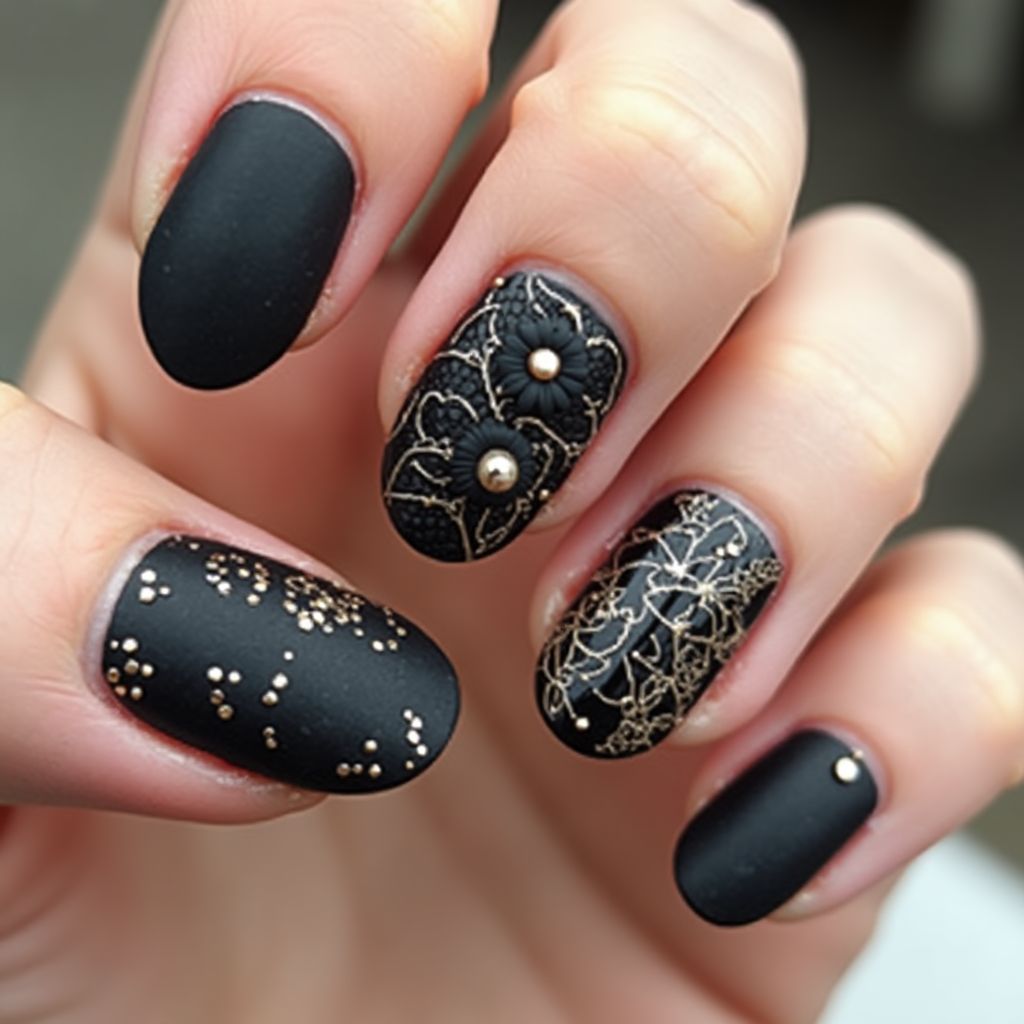 Black Round Nail Design