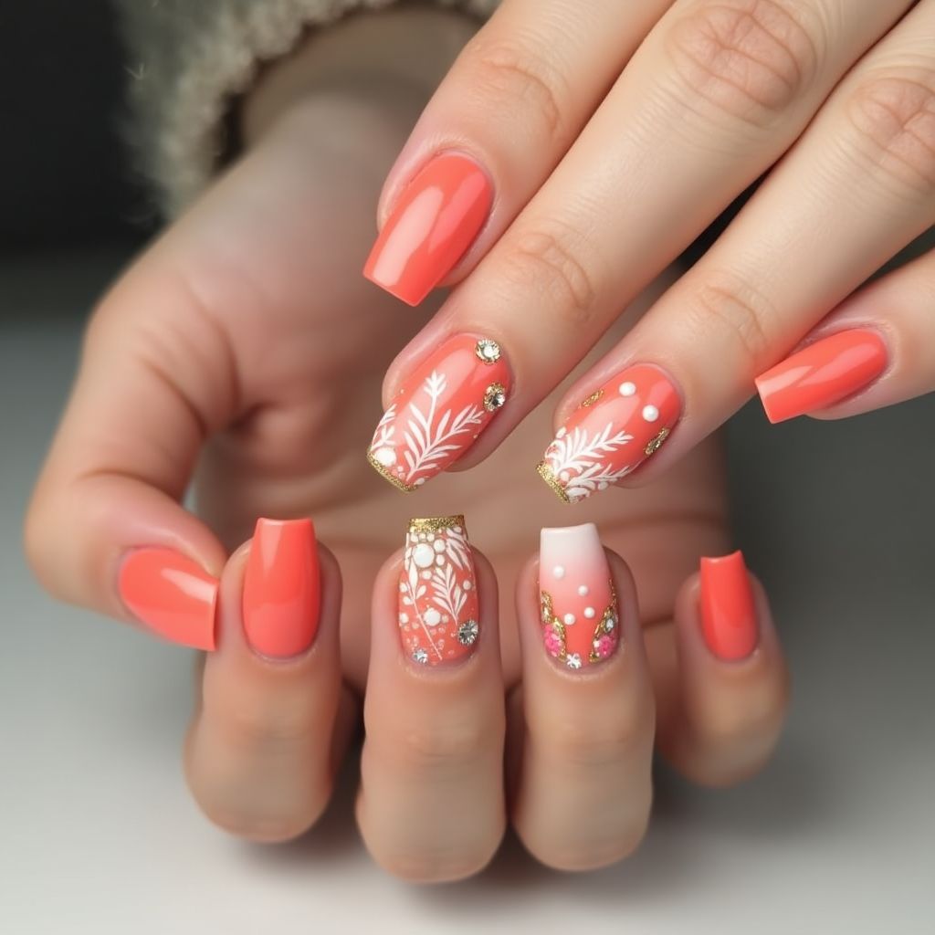 Coral Round Nail Design