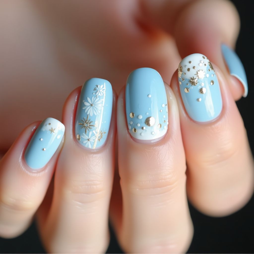 Baby Blue Round Nail Design