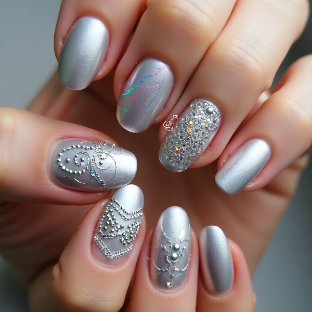 Silver Round Nail Design