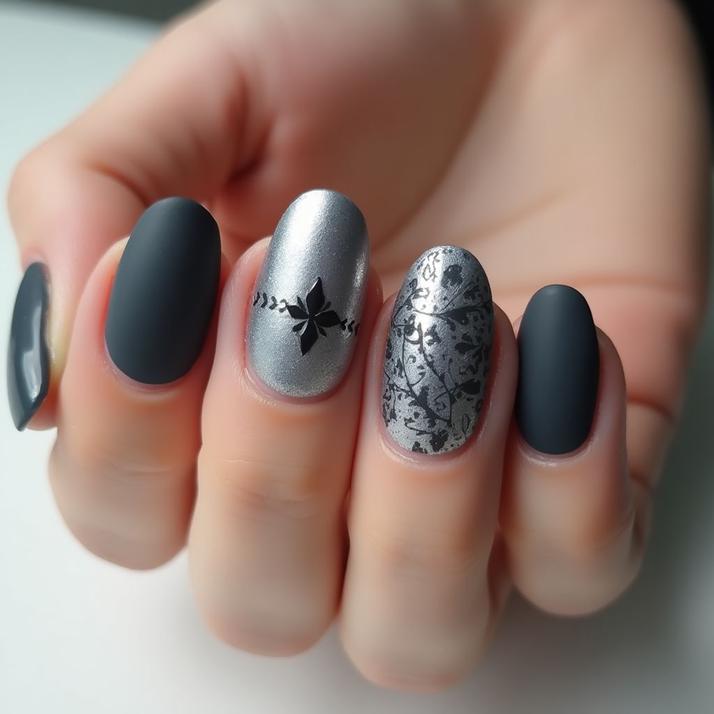Charcoal Gray Round Nail Design