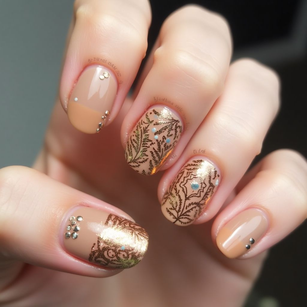 Tan Round Nail Design