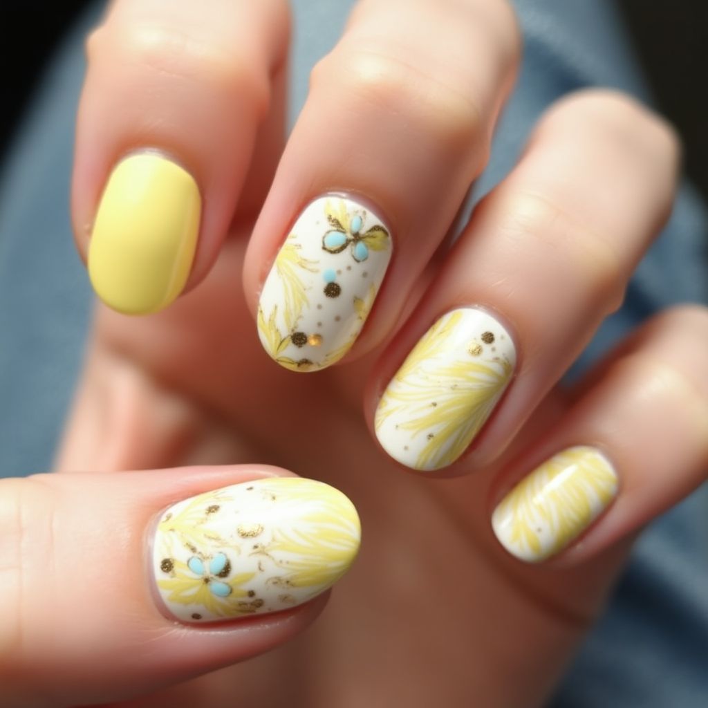 Pastel Yellow Round Nail Design