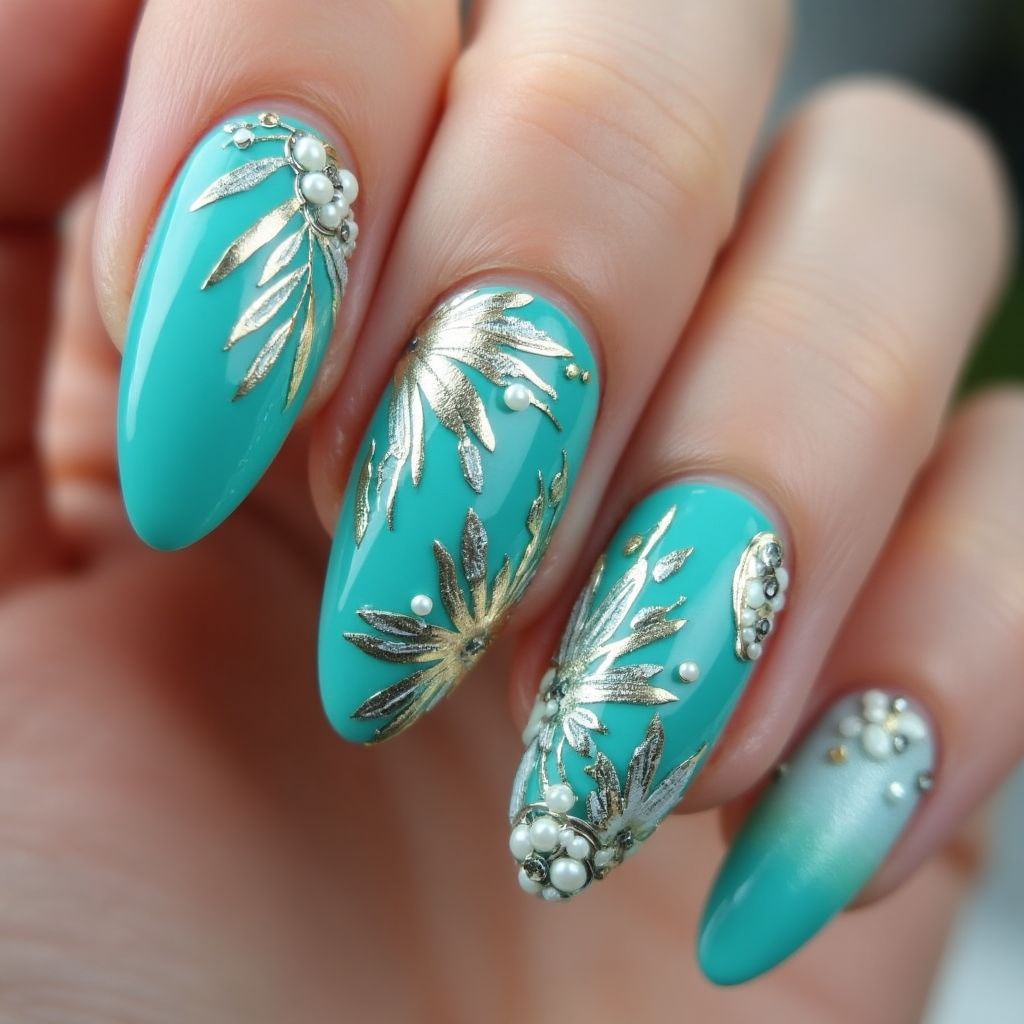 Turquoise Coffin Nail Design