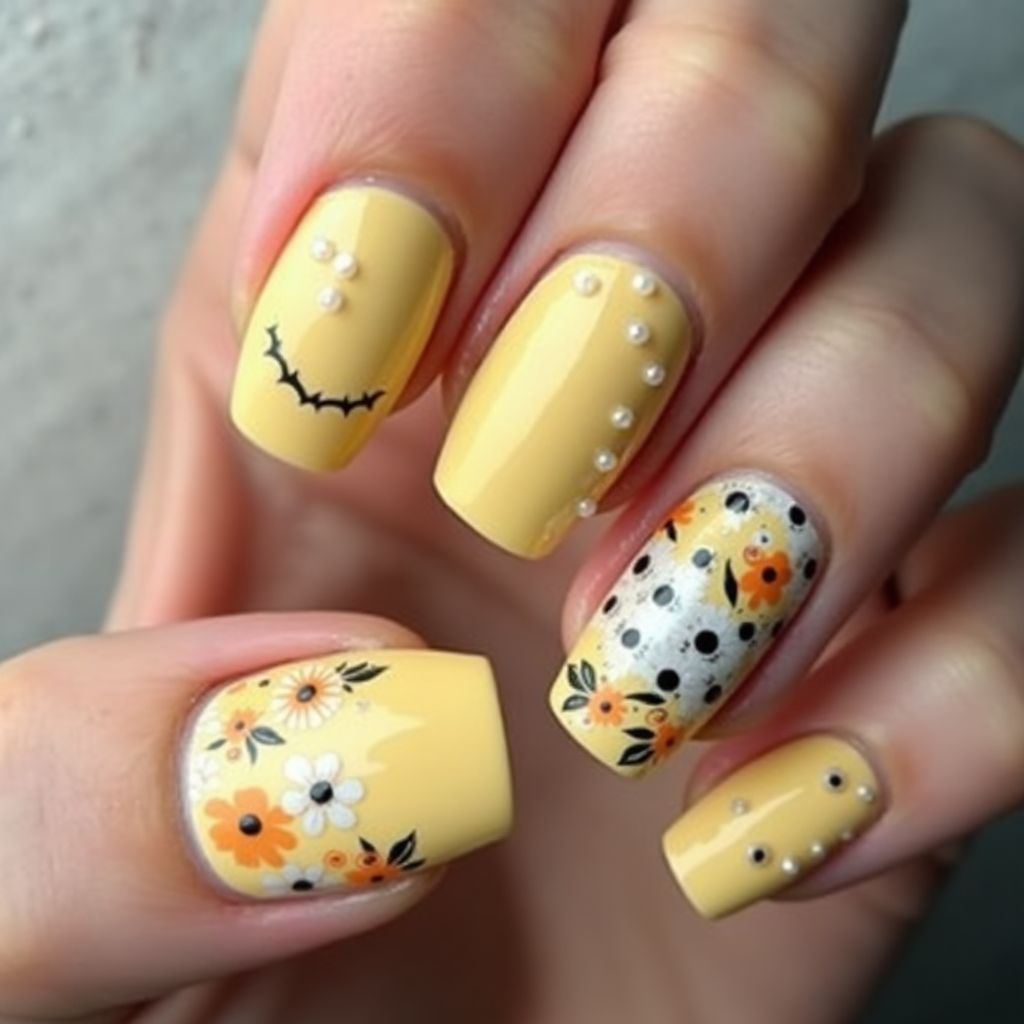 Pastel Yellow Coffin Nail Design