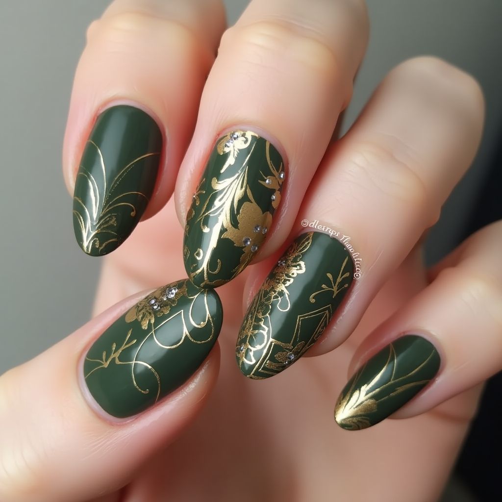 Olive Green Stiletto Nail Design