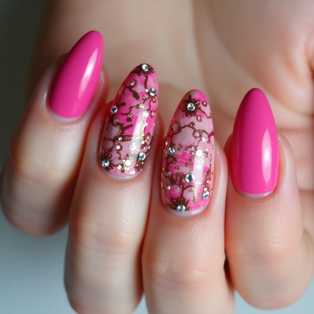 Fuchsia Almond Nail Design