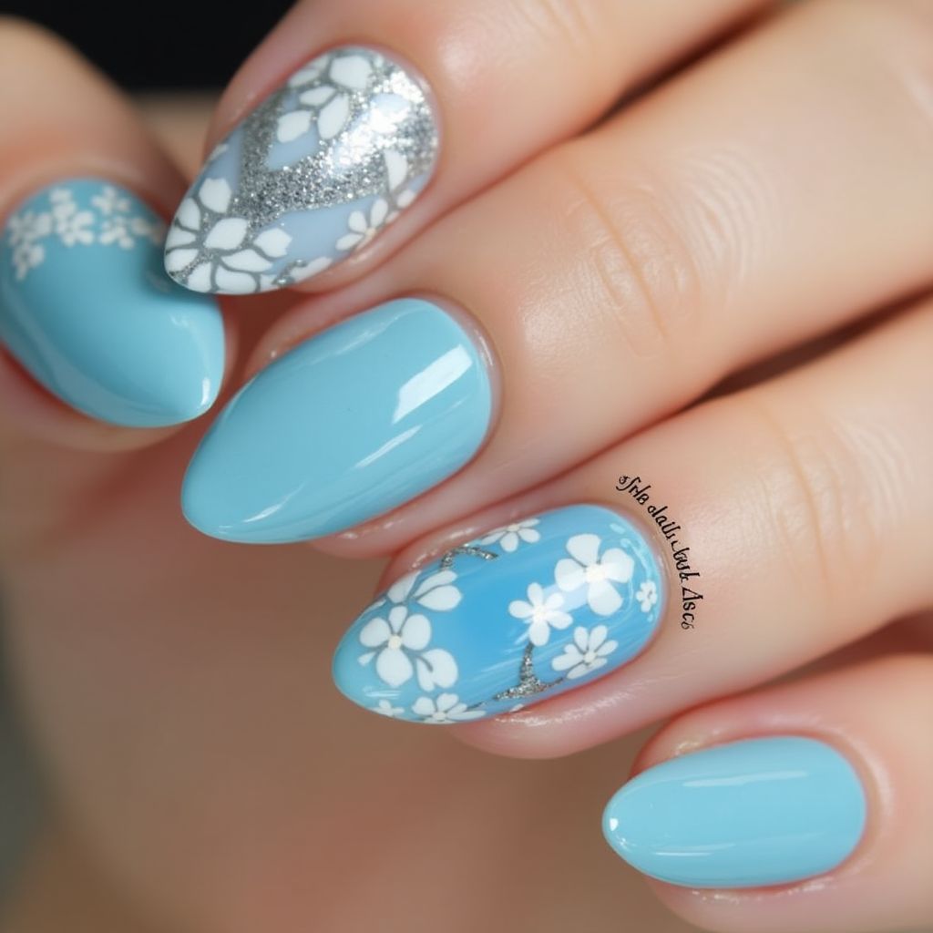 Sky blue Almond Nail Design
