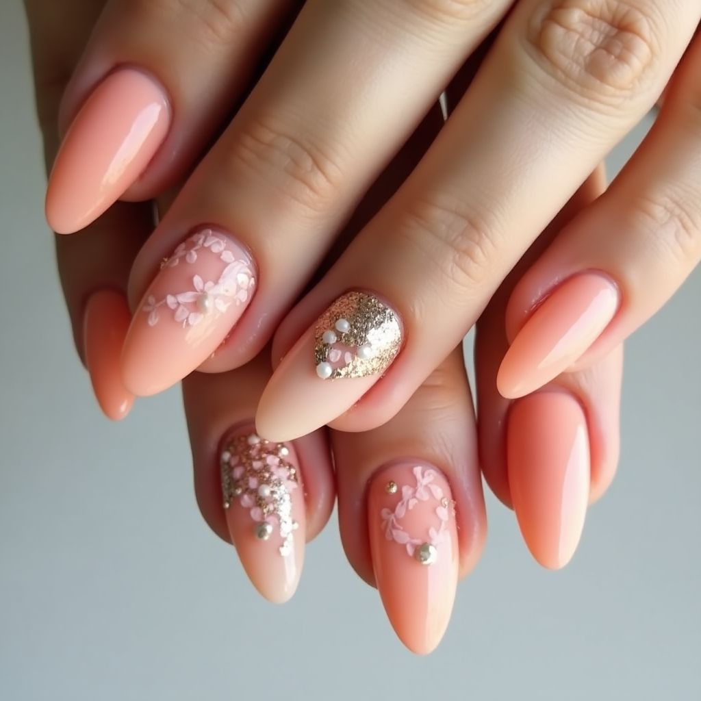 Peach Coffin Nail Design