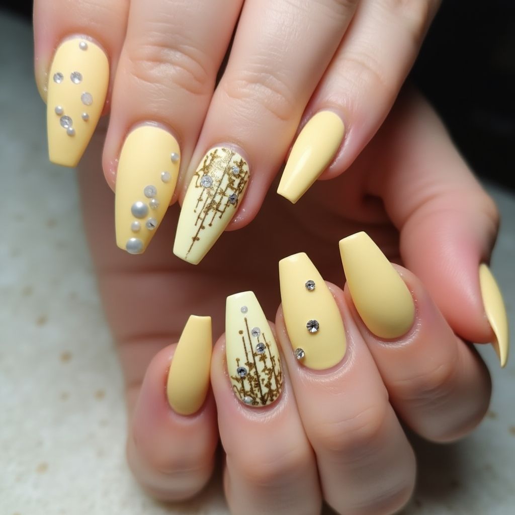 Pastel Yellow Coffin Nail Design