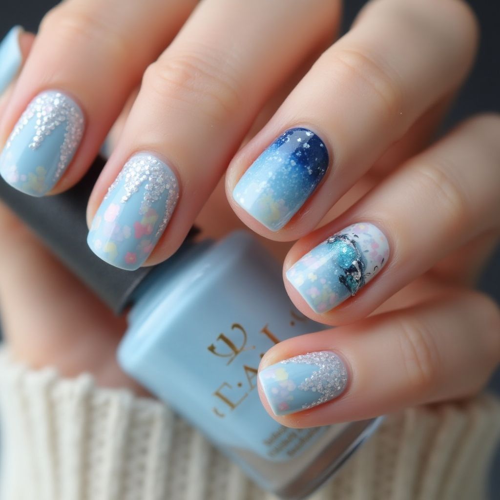 Sky Blue Round Nail Design