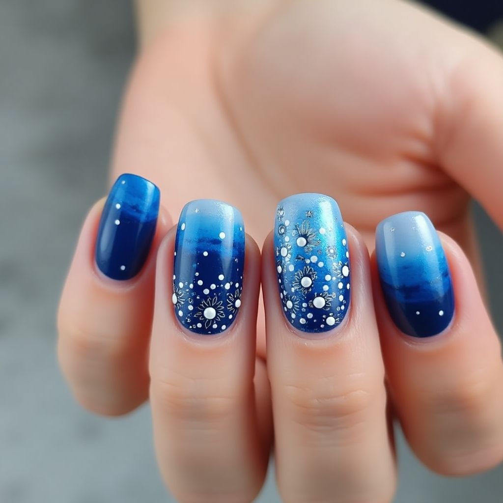 Blue Round Nail Design