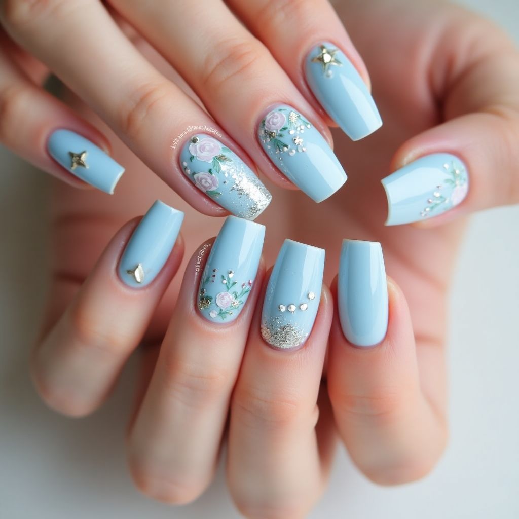 Pastel blue Square Nail Design