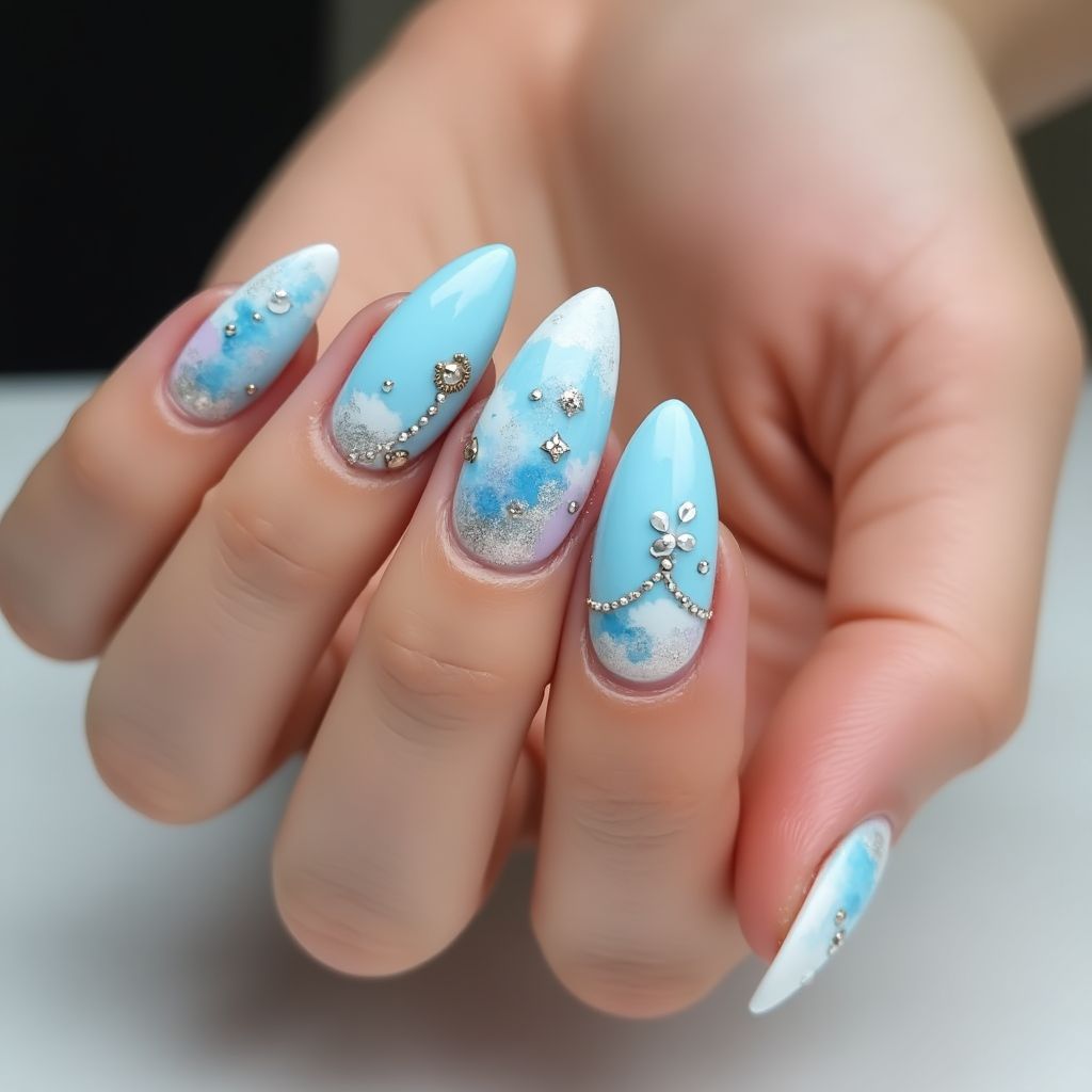 Pastel Blue Almond Nail Design
