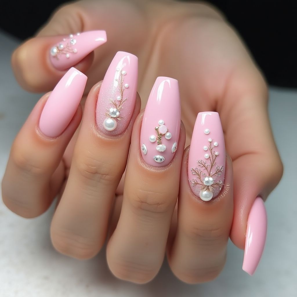 Baby Pink Coffin Nail Design