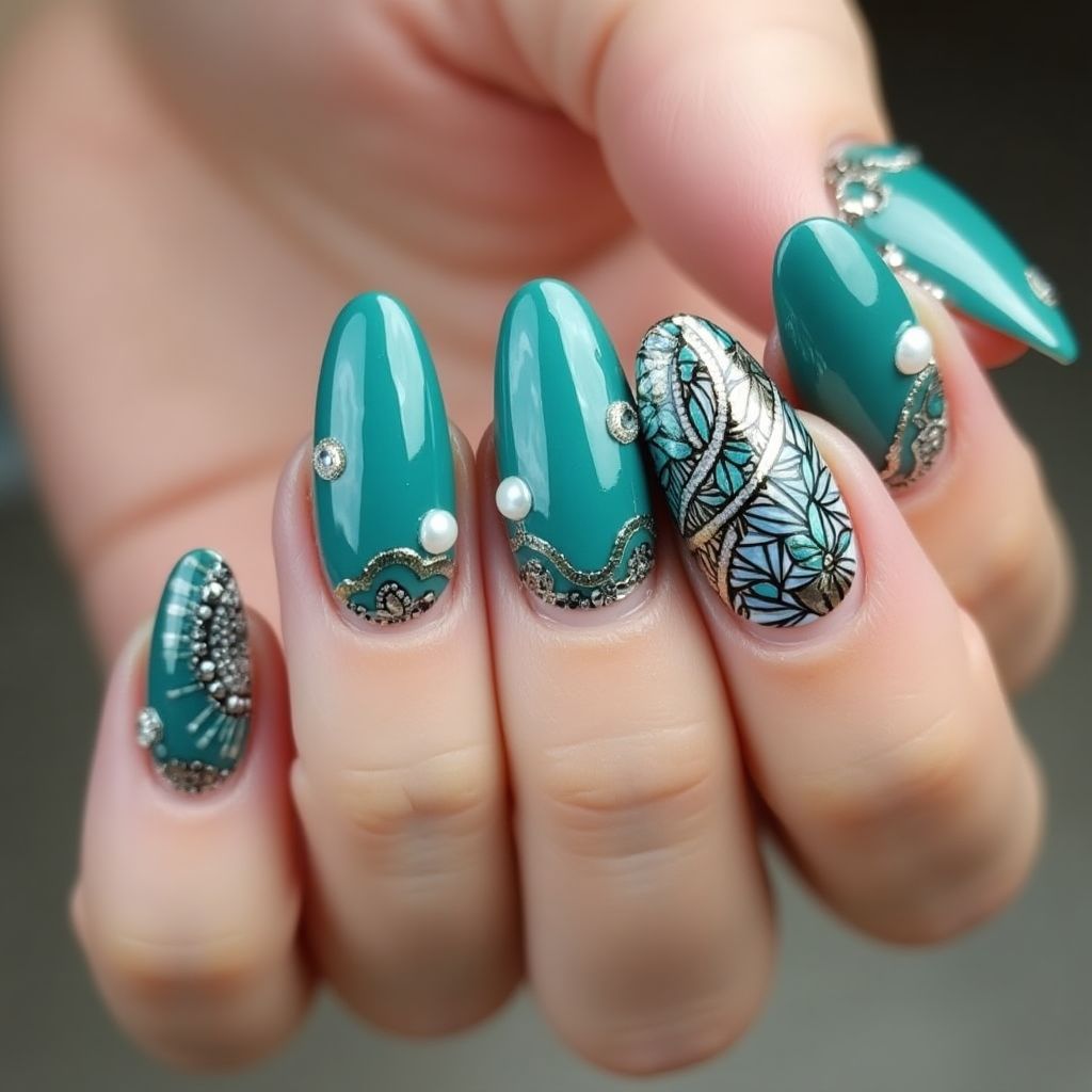 Teal Stiletto Nail Design