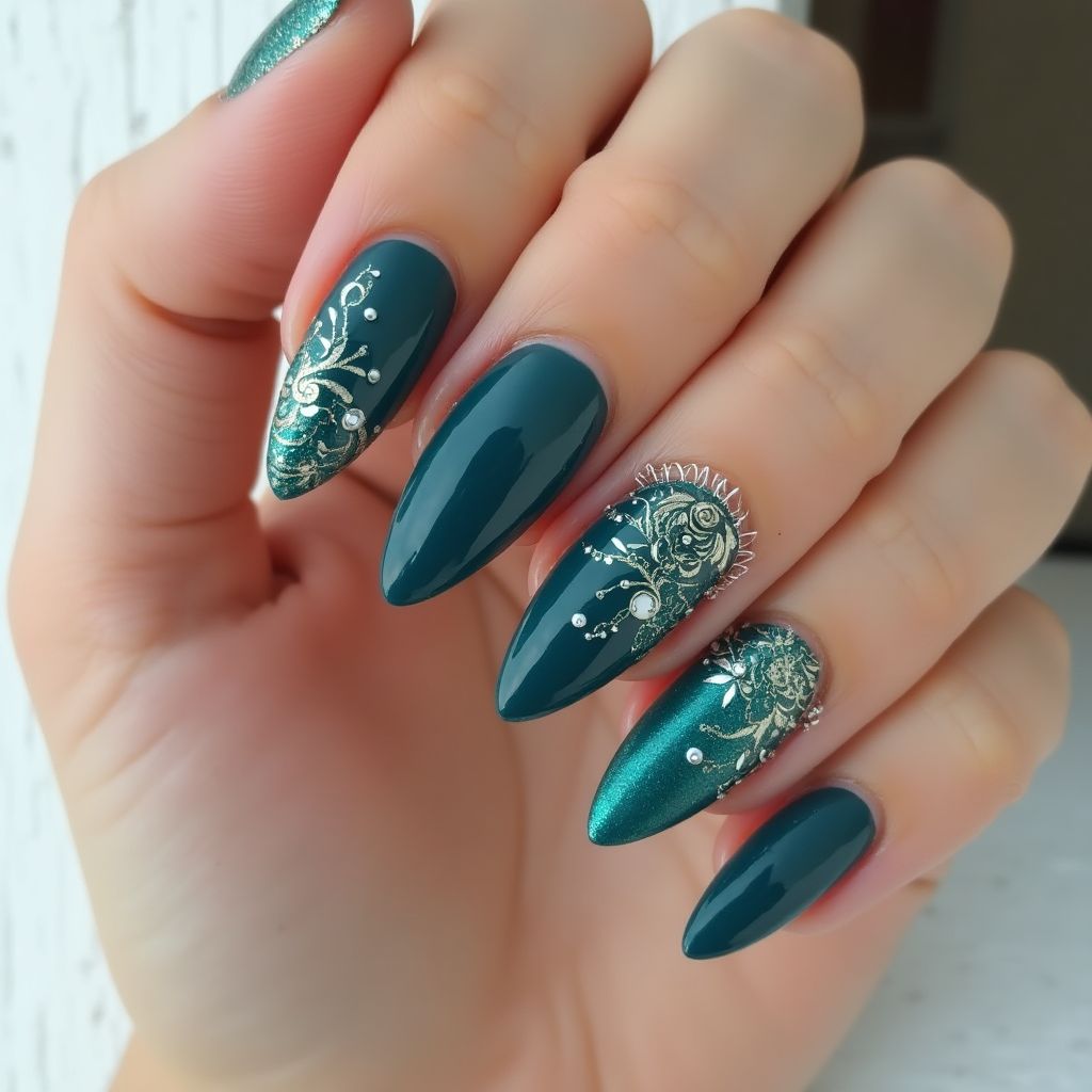 Teal Stiletto Nail Design