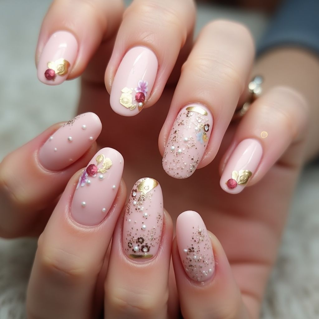 Baby Pink Round Nail Design