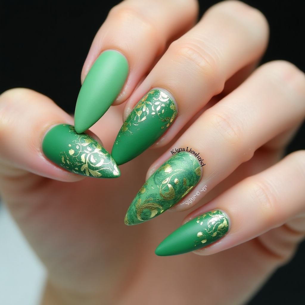 Green Stiletto Nail Design