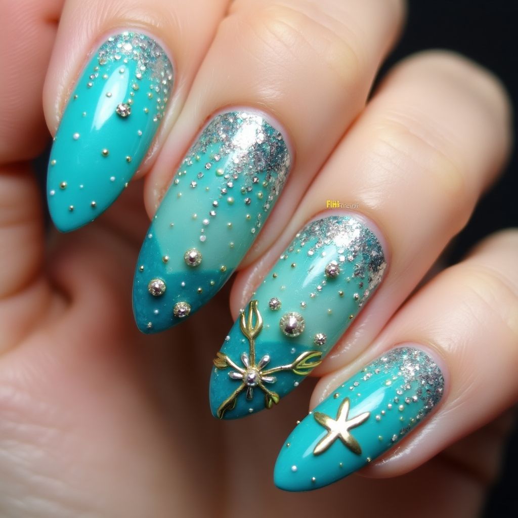 Turquoise Almond Nail Design
