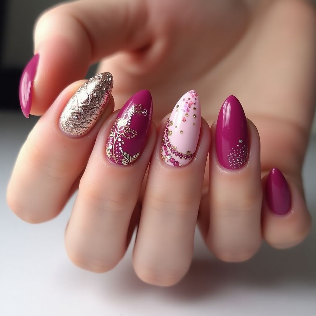 Fuchsia Almond Nail Design
