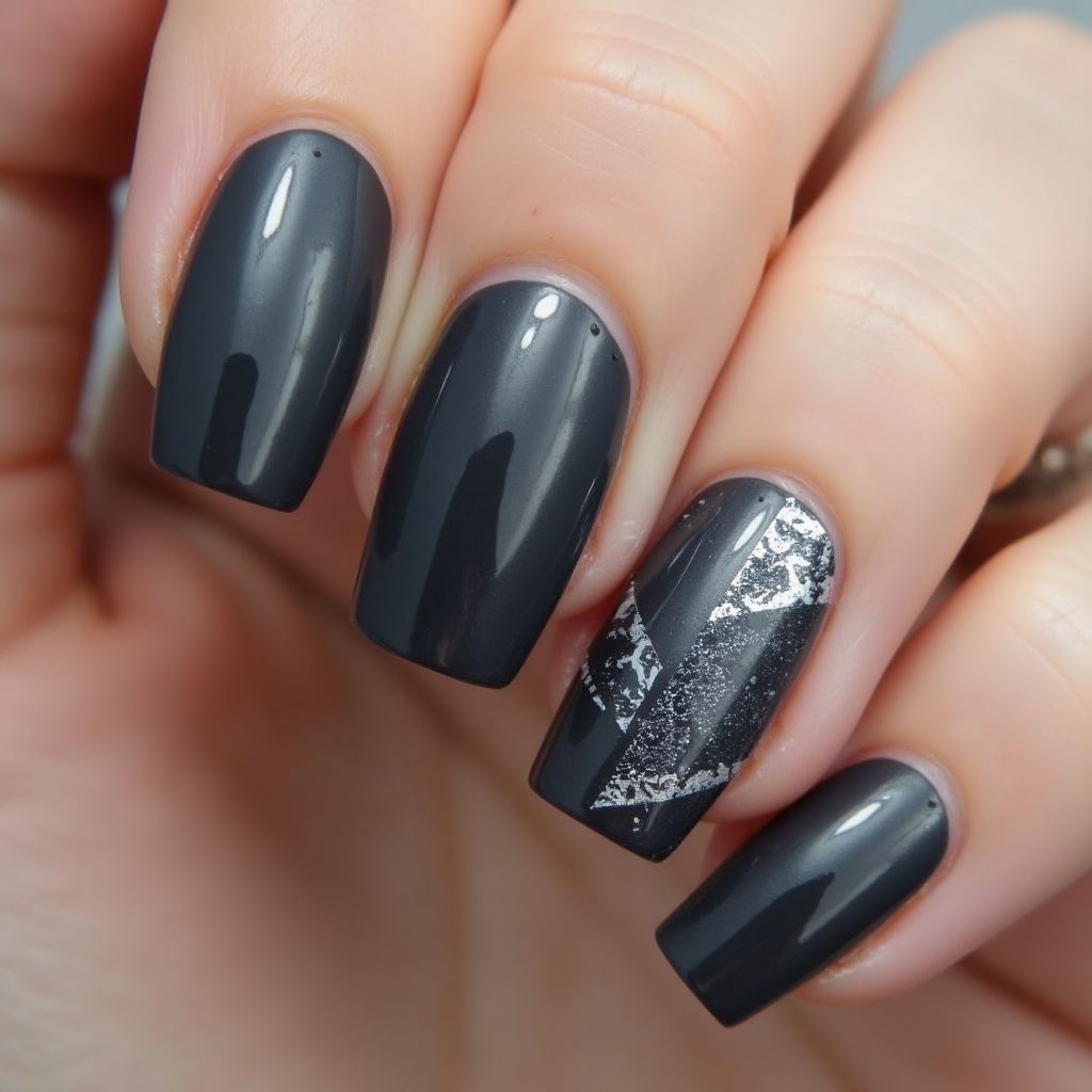 Charcoal Gray Square Nail Design