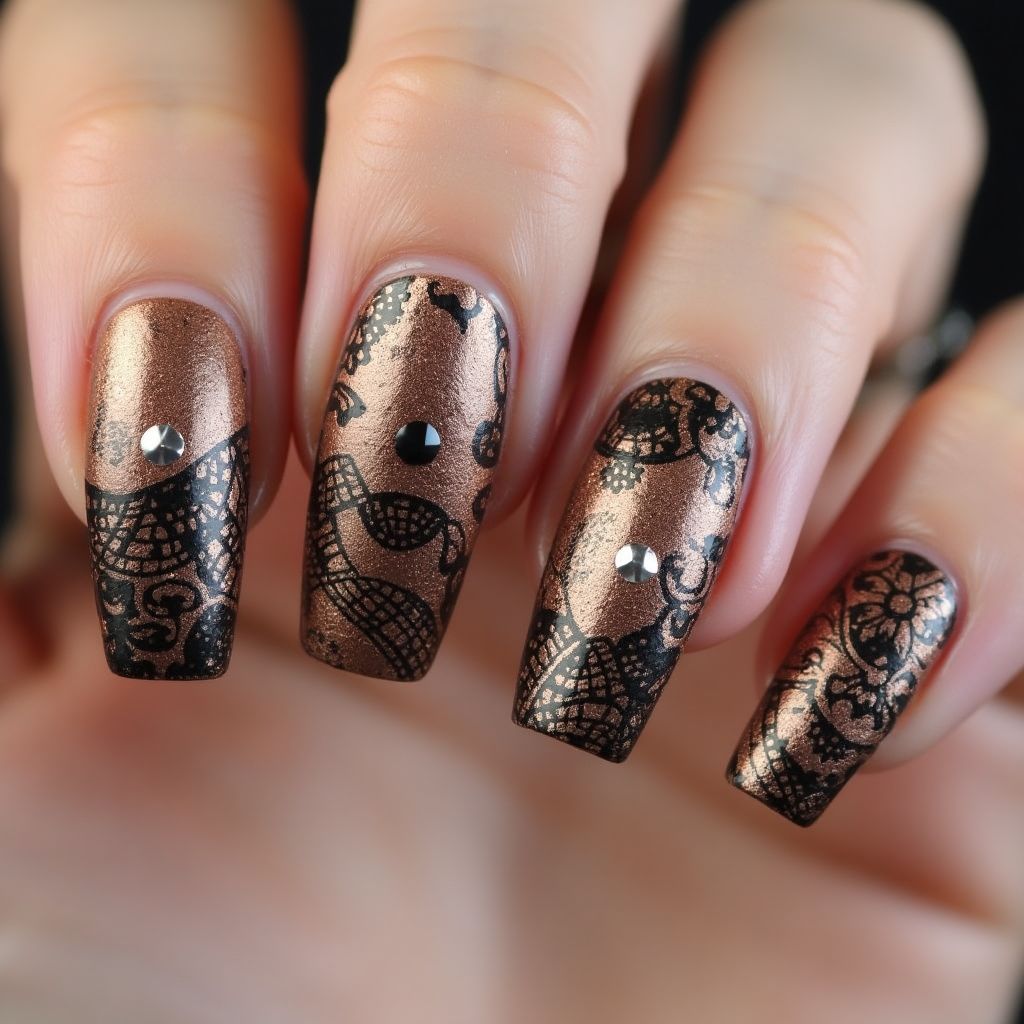 Bronze Coffin Nail Design
