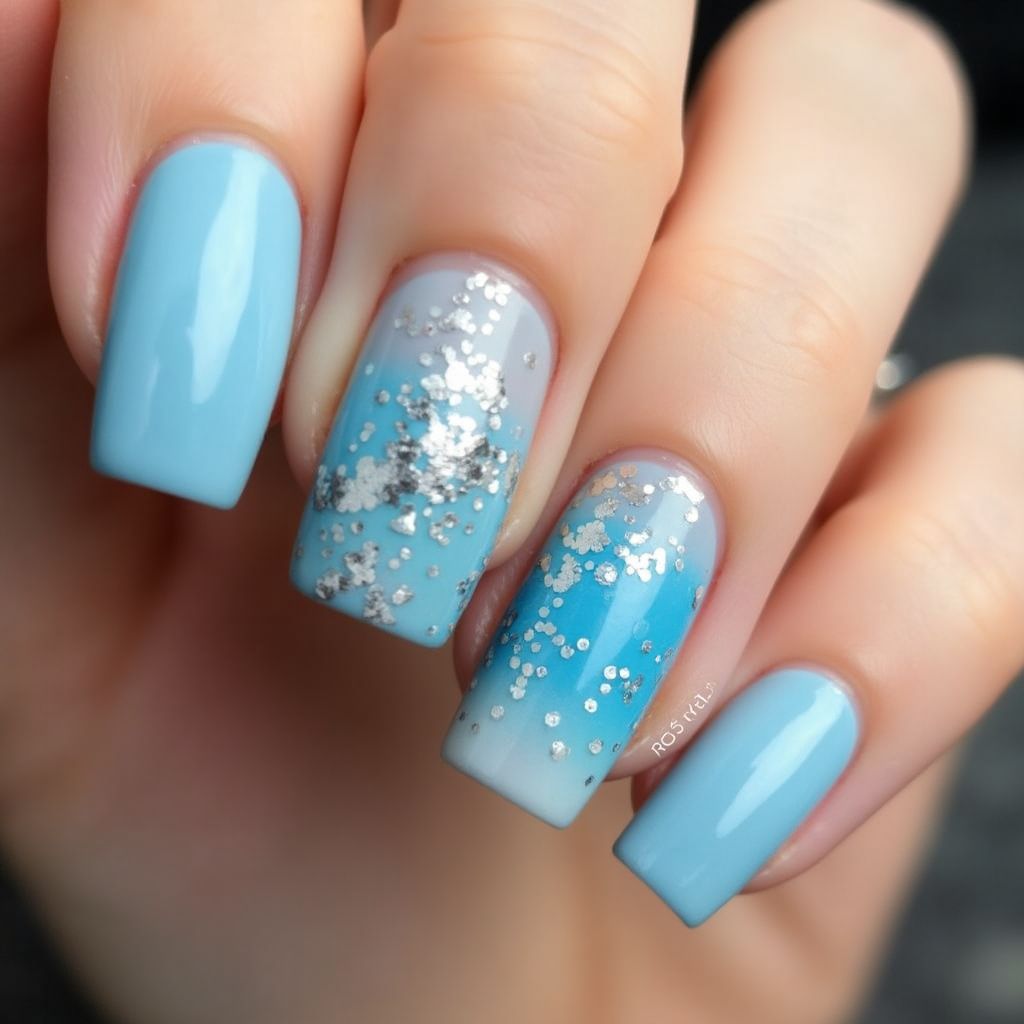 Sky Blue Square Nail Design
