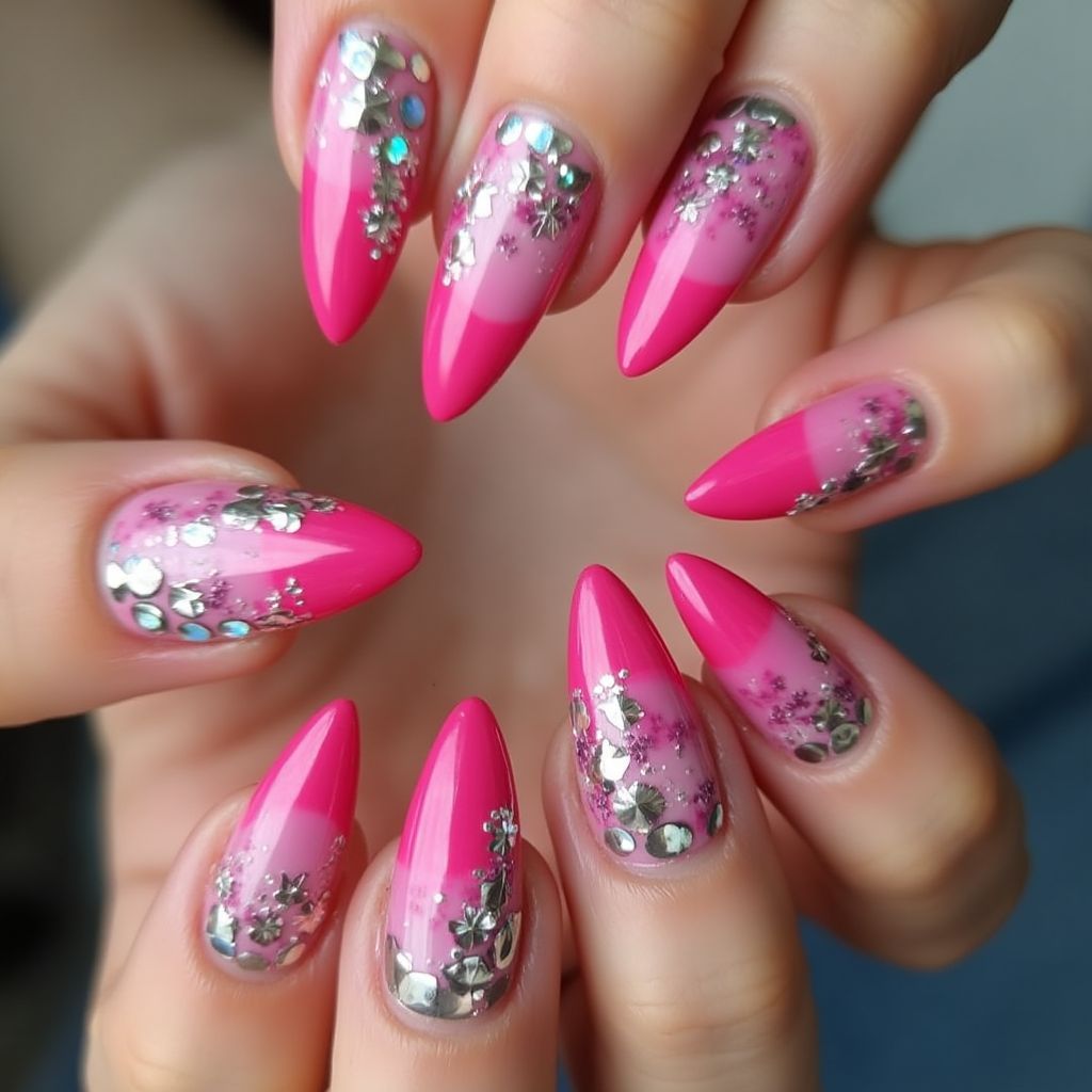 Hot Pink Stiletto Nail Design