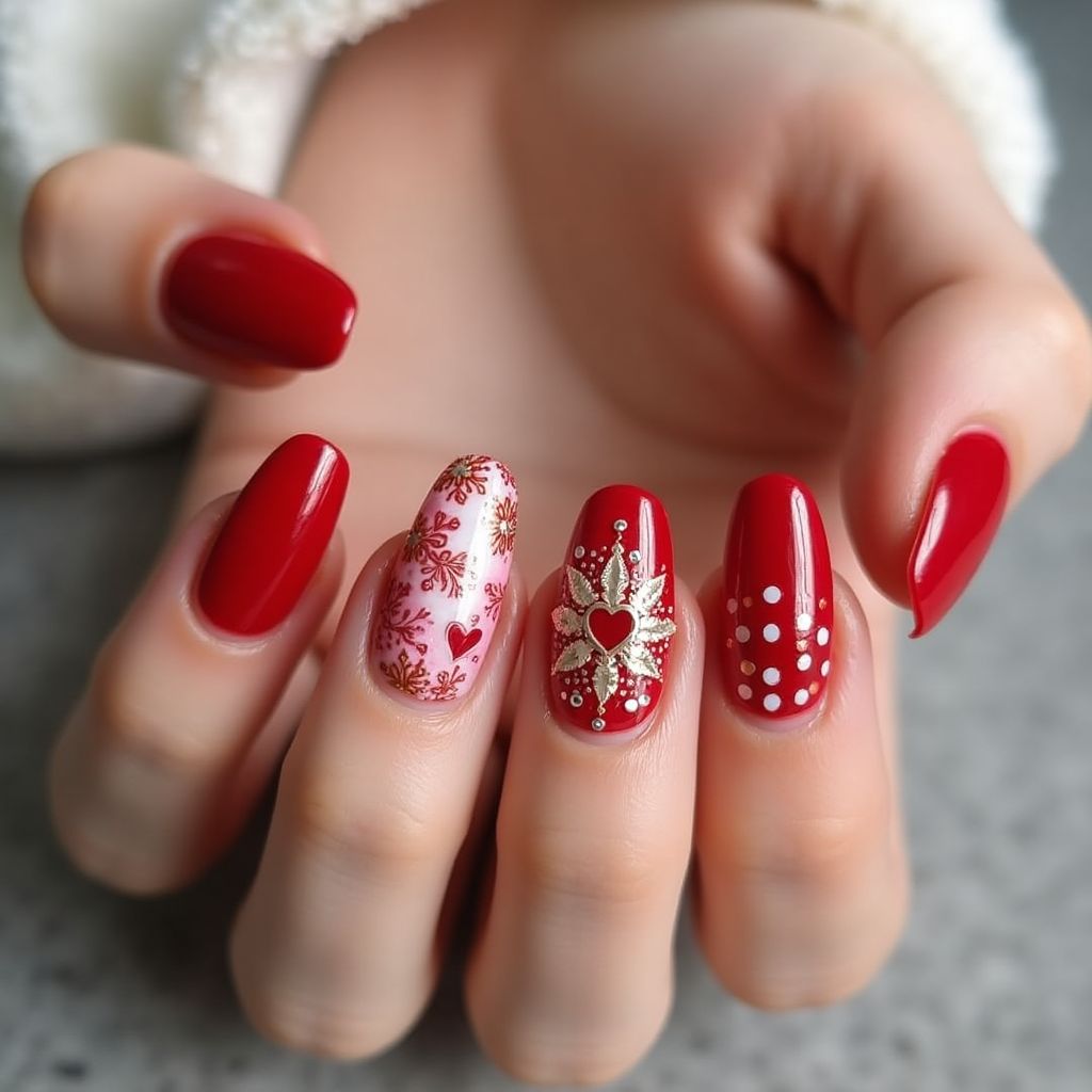 Red Round Nail Design