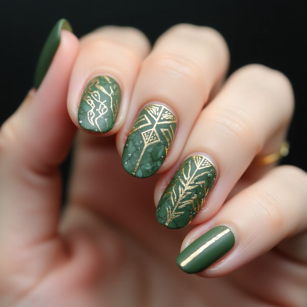 Olive Green Coffin Nail Design