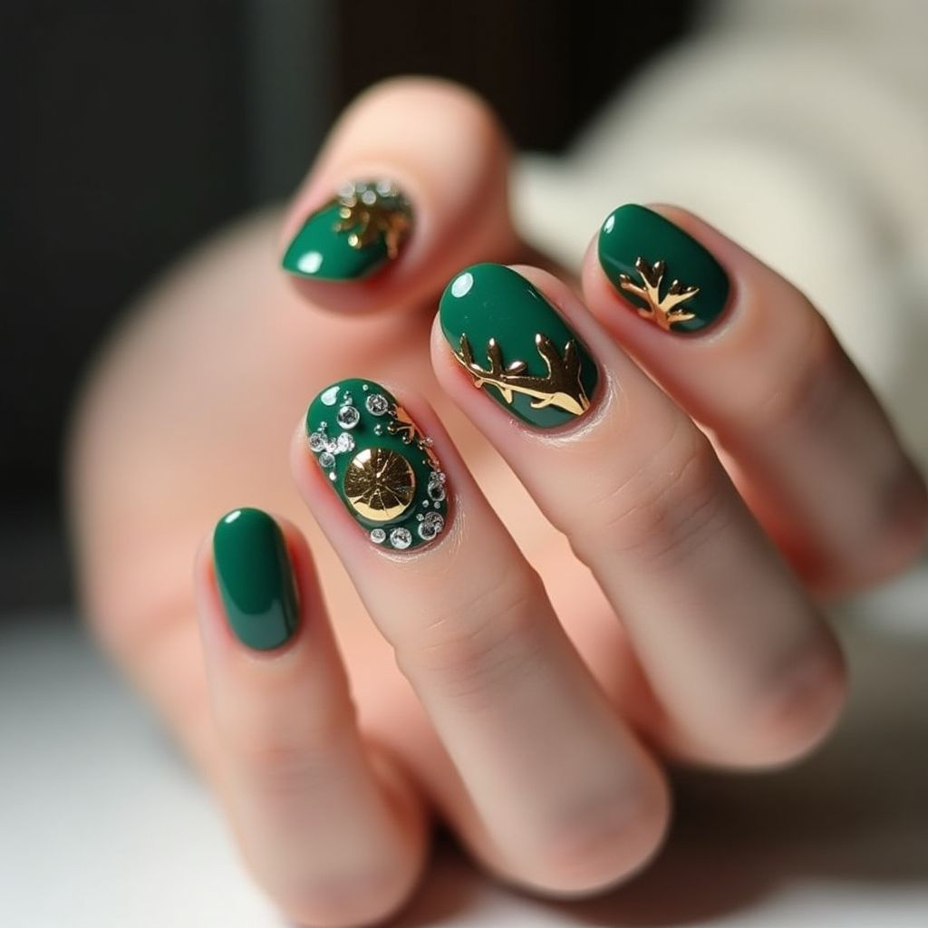 Emerald Green Round Nail Design