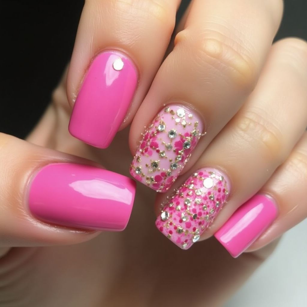 Hot pink Square Nail Design
