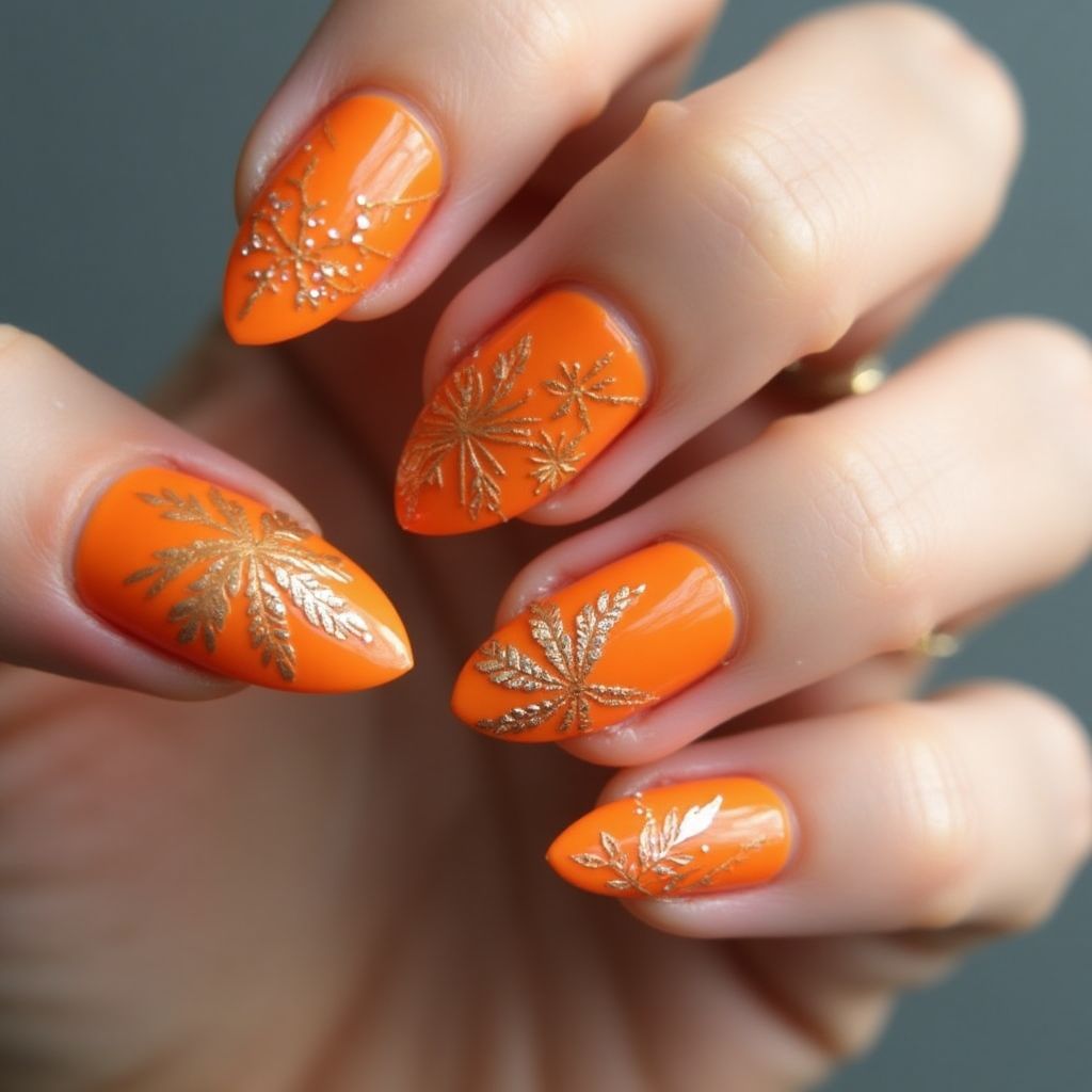 Orange Almond Nail Design